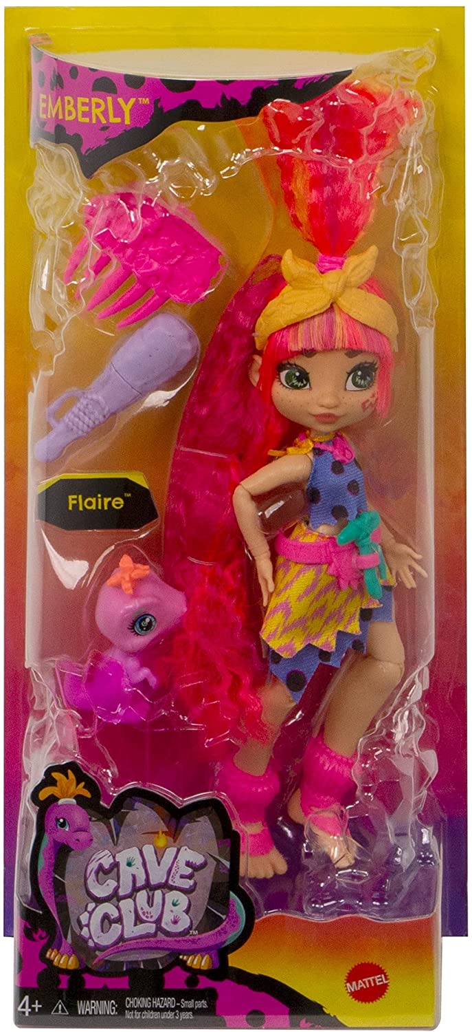 Cave Club's Emberly Doll with Neon - Hair and Dinosaur Companion