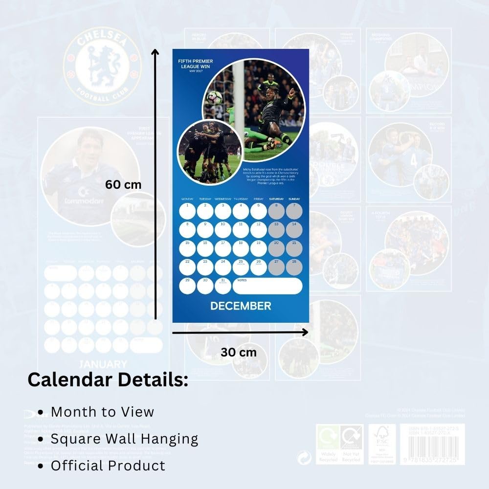 2025 Chelsea FC Legends Square Wall Calendar with Memorable Moments