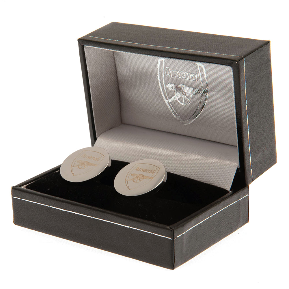 Arsenal FC Chrome - Finished Stainless Steel Round Bullet - Back Cufflinks