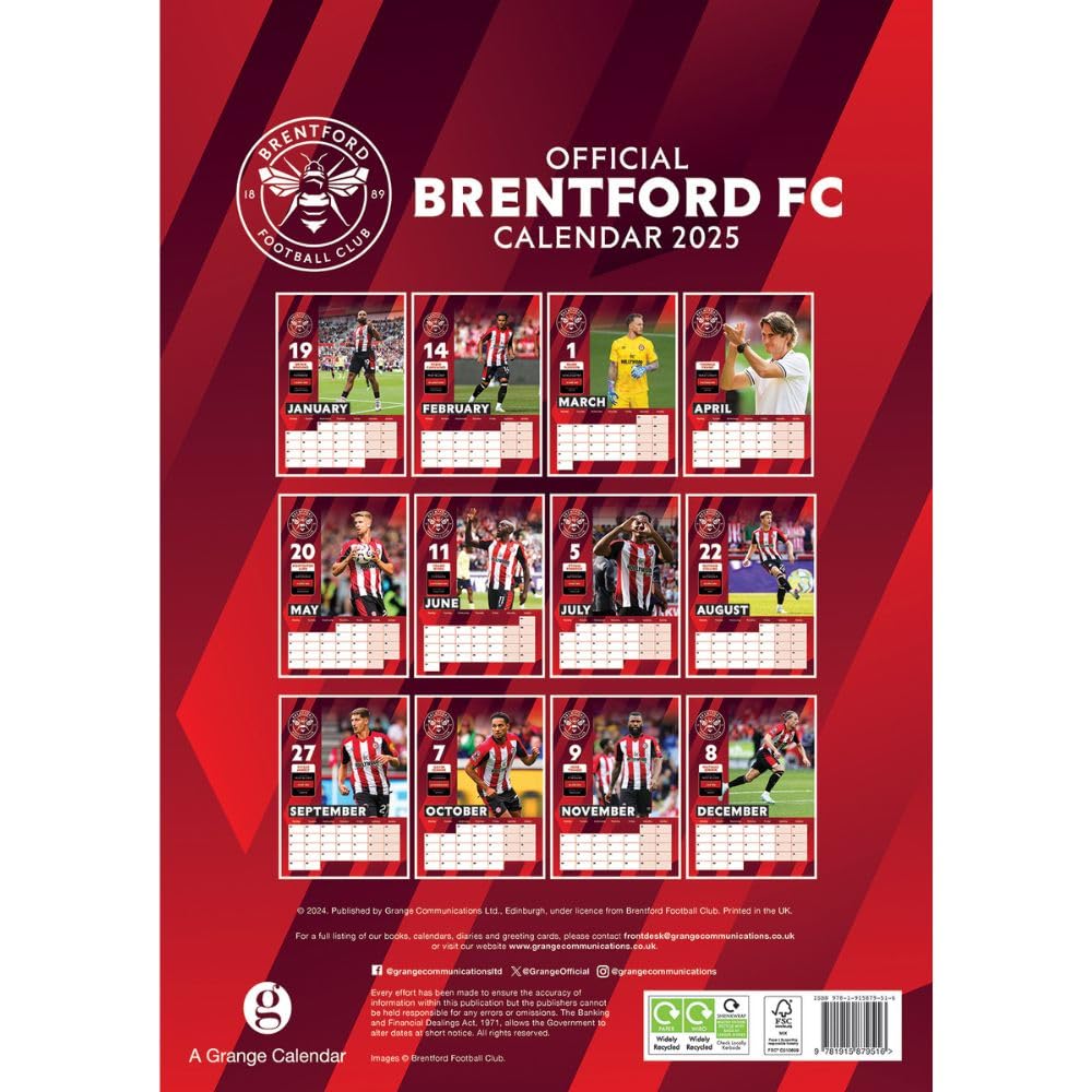 2025 A3 Wall Calendar Featuring Beloved Brentford FC Football Players
