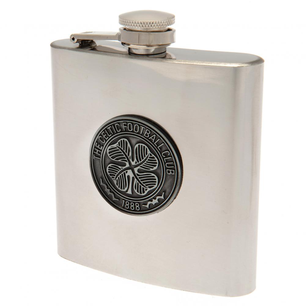 6oz Stainless Steel Celtic FC Hip Flask with Antique Badge