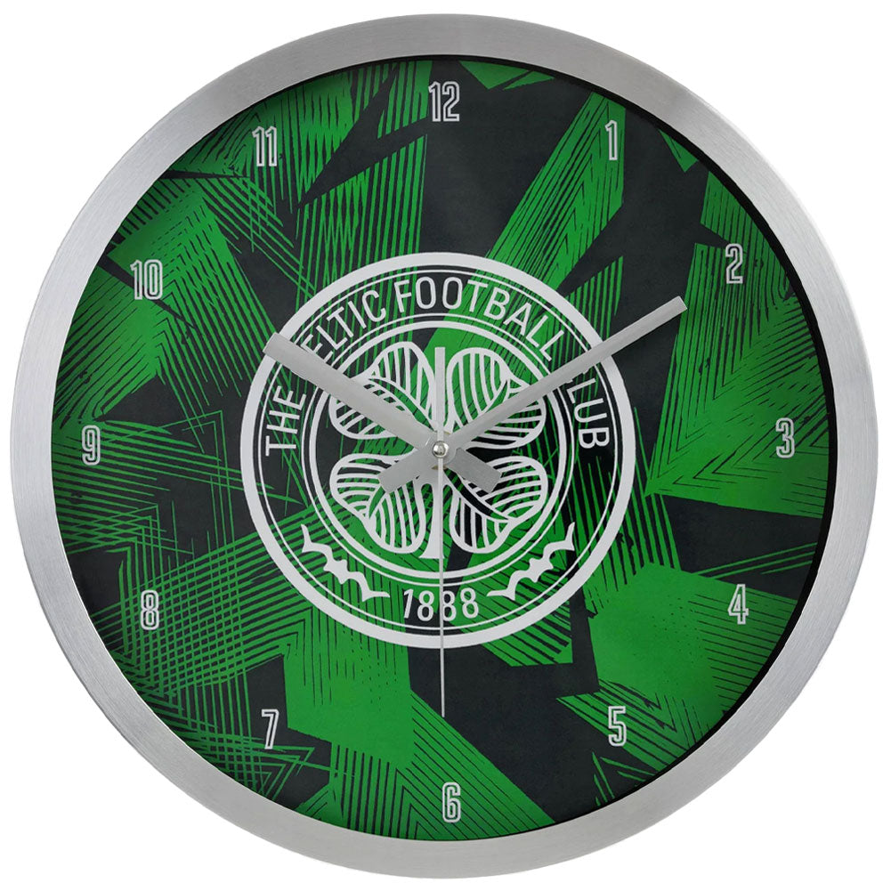 Stylish Celtic Geometric Metal Wall Clock with White Club Crest