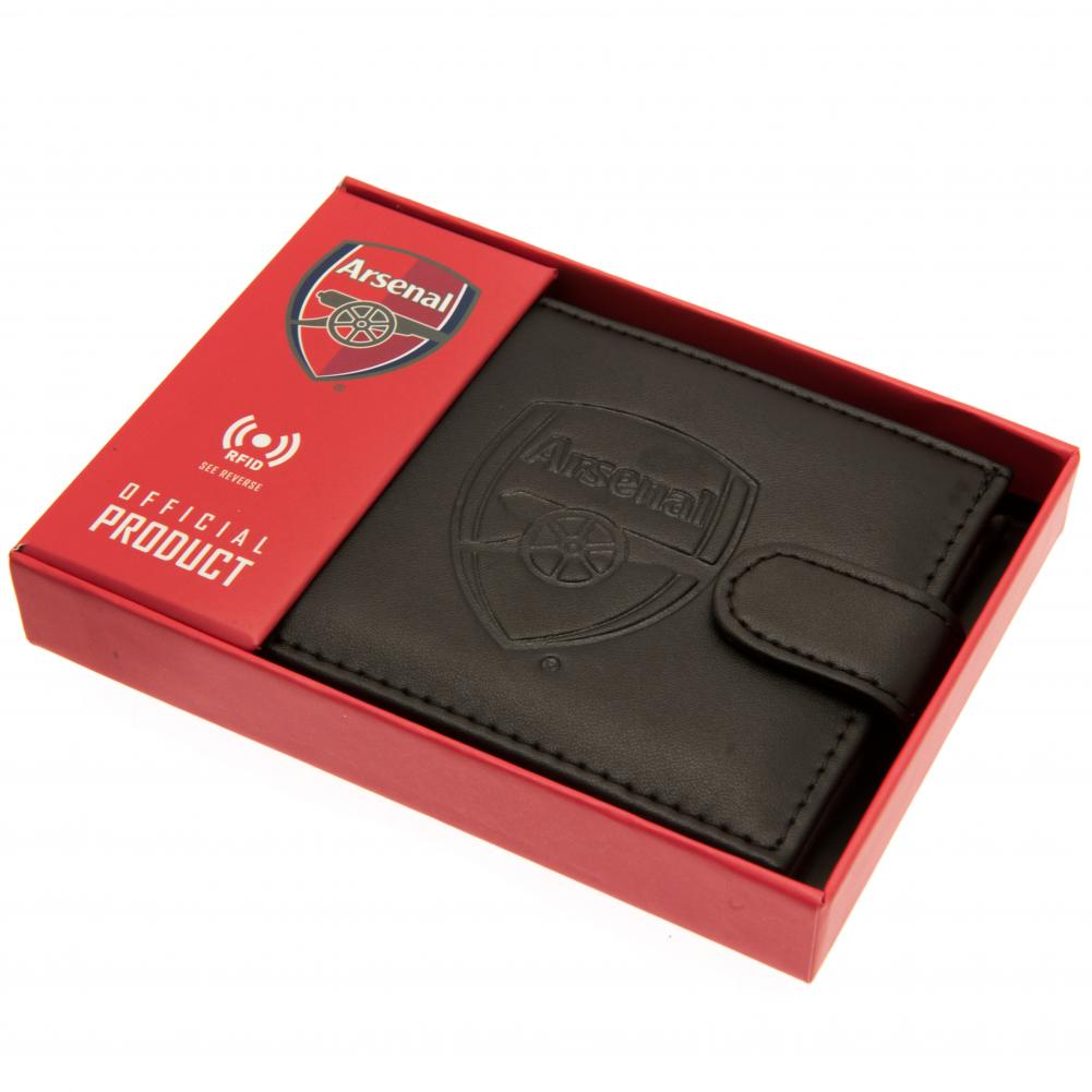 High - Quality Arsenal FC RFID - Protected Black Leather Wallet