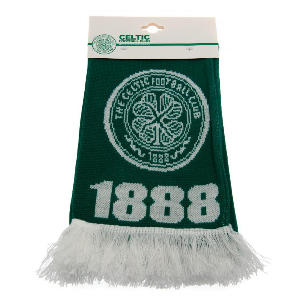 Green and White Stripe Fringed Celtic FC Jacquard Knit Scarf