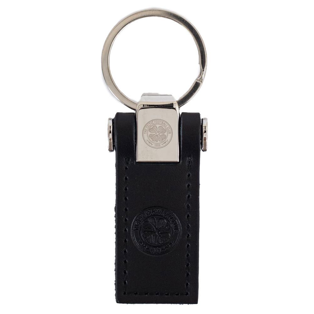 Premium Celtic FC Embossed Leather Key Fob with Metal Keeper