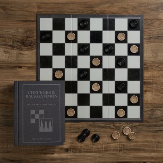 Vintage Bookshelf Edition of Classic Checkers and Backgammon Games