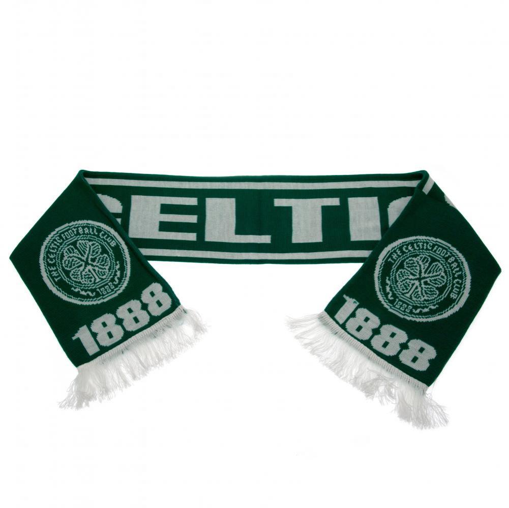 Green and White Stripe Fringed Celtic FC Jacquard Knit Scarf