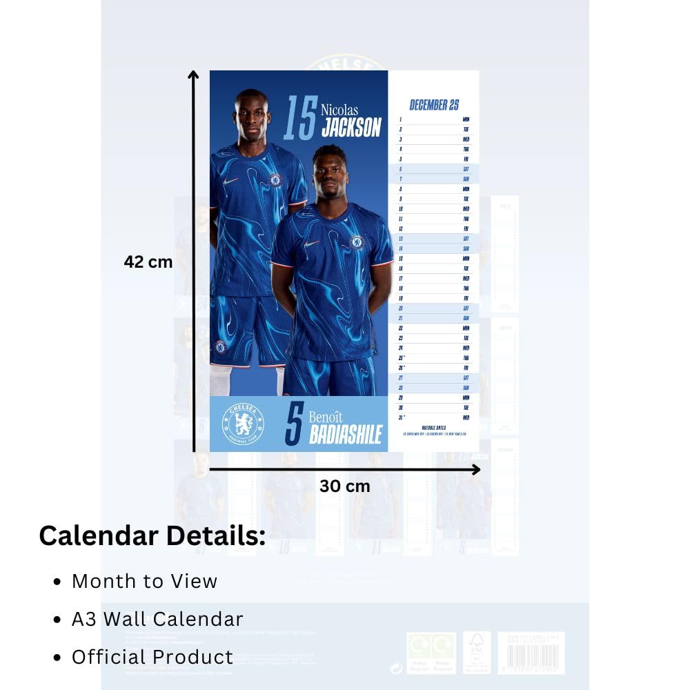 2025 A3 Wall Calendar Showcasing Beloved Chelsea FC Players
