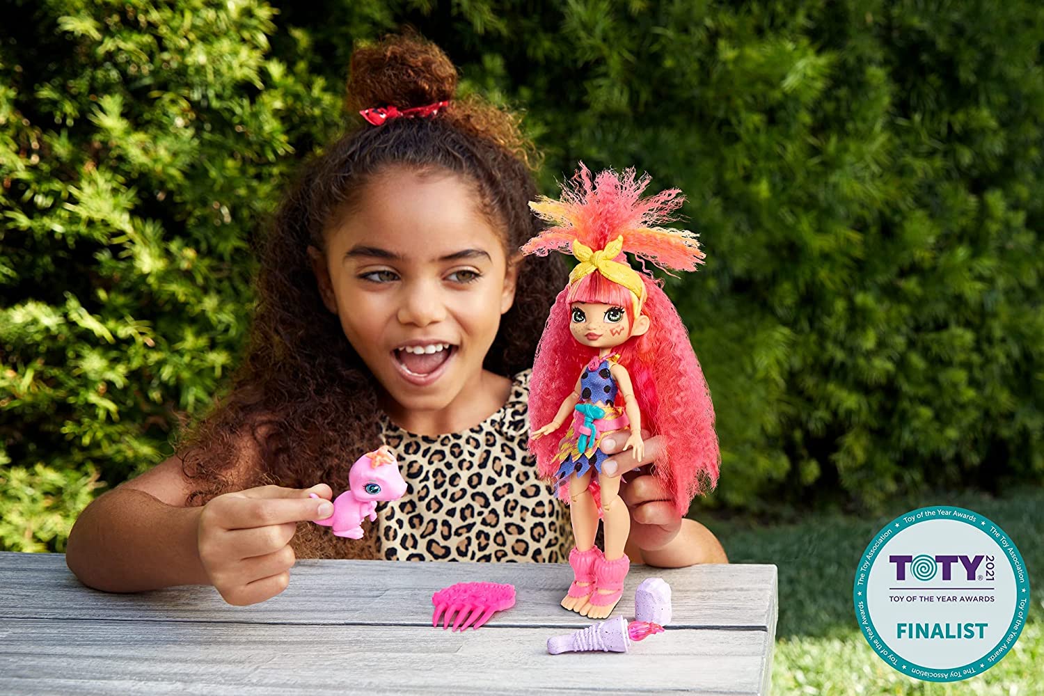 Cave Club's Emberly Doll with Neon - Hair and Dinosaur Companion