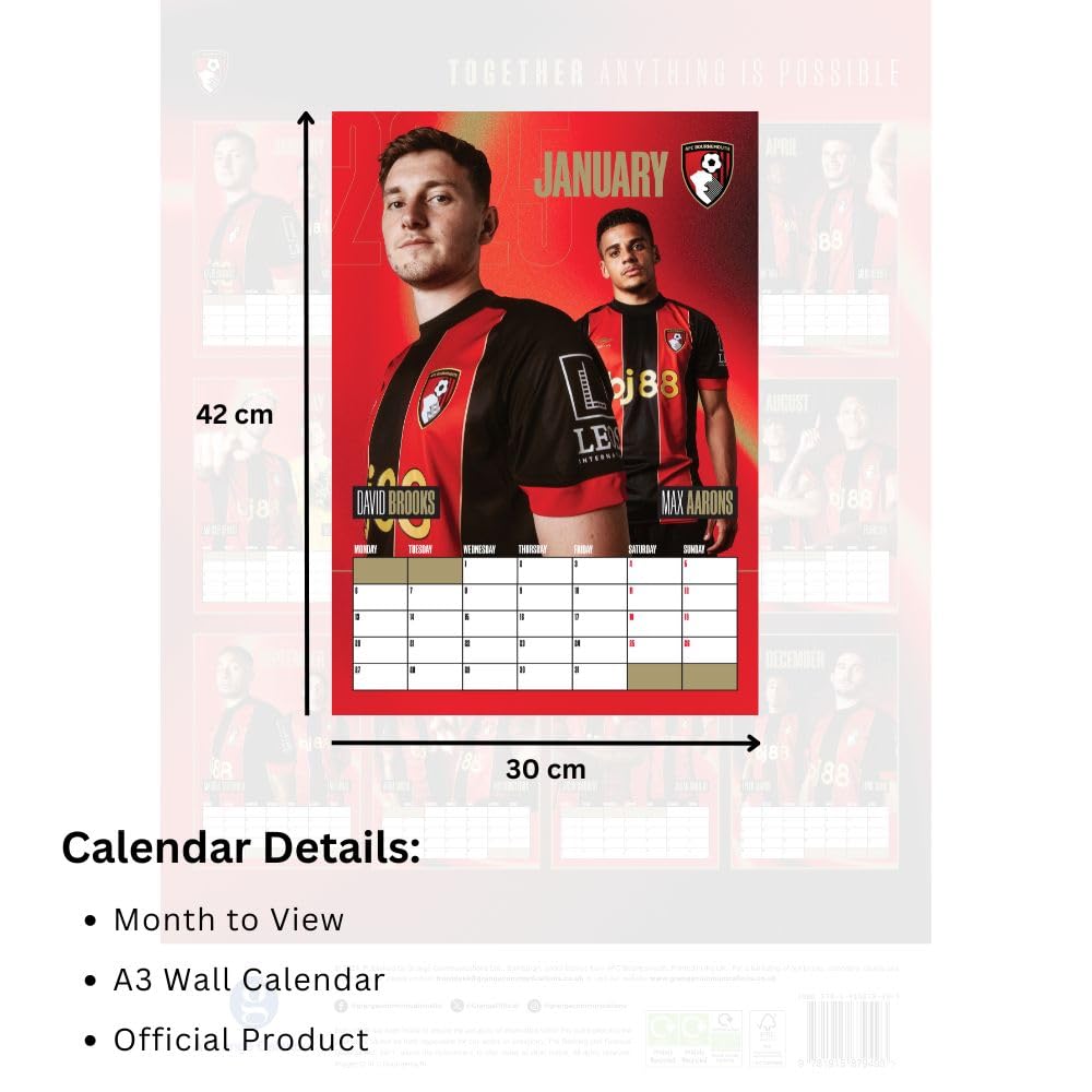 2025 A3 Wall Calendar Showcasing Beloved Bournemouth AFC Football Players