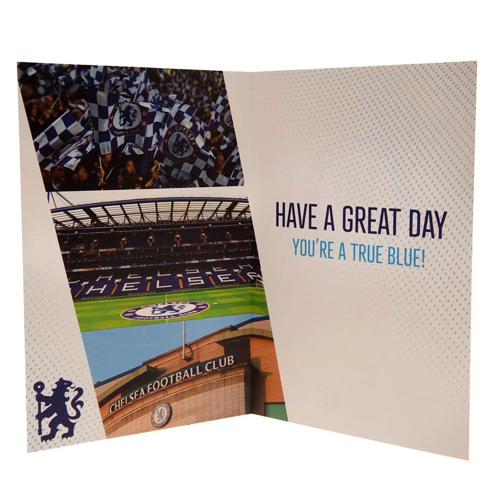 Chelsea FC Glossy Blue and White Birthday Card with Gold Stickers for Personalization