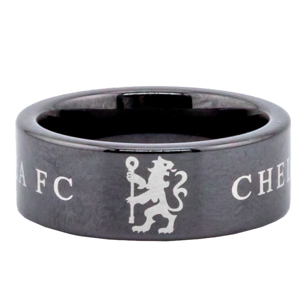 Small Black Ceramic Ring with Chelsea FC Lion and Text