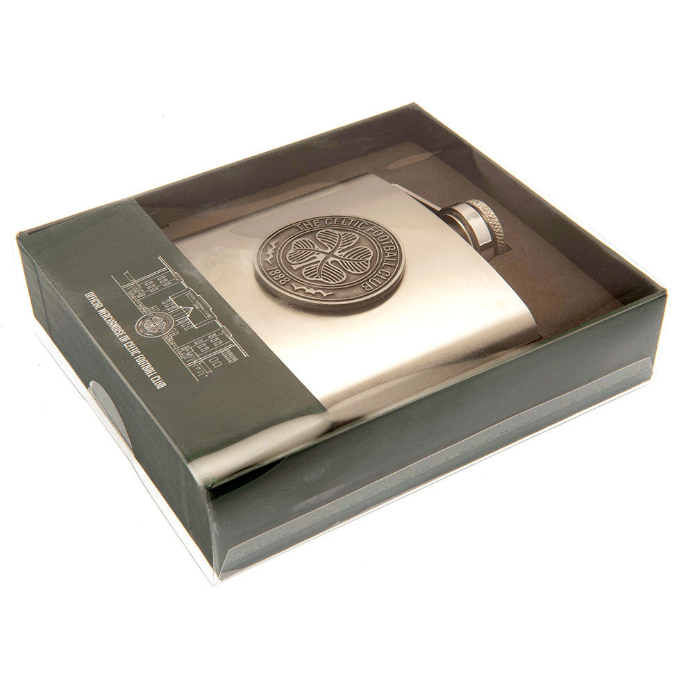 6oz Stainless Steel Celtic FC Hip Flask with Antique Badge