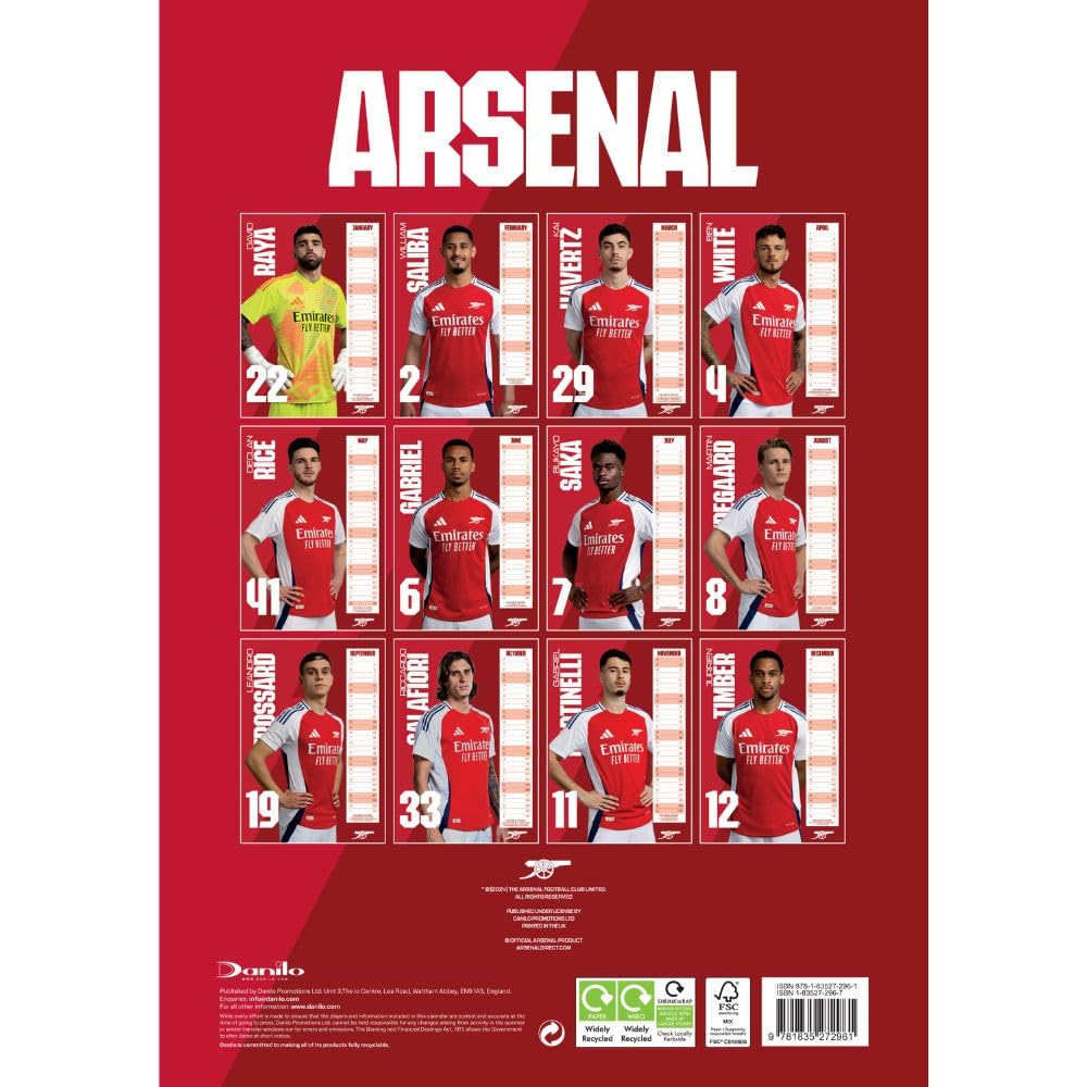 2025 Arsenal FC High - Quality A3 Wall Calendar