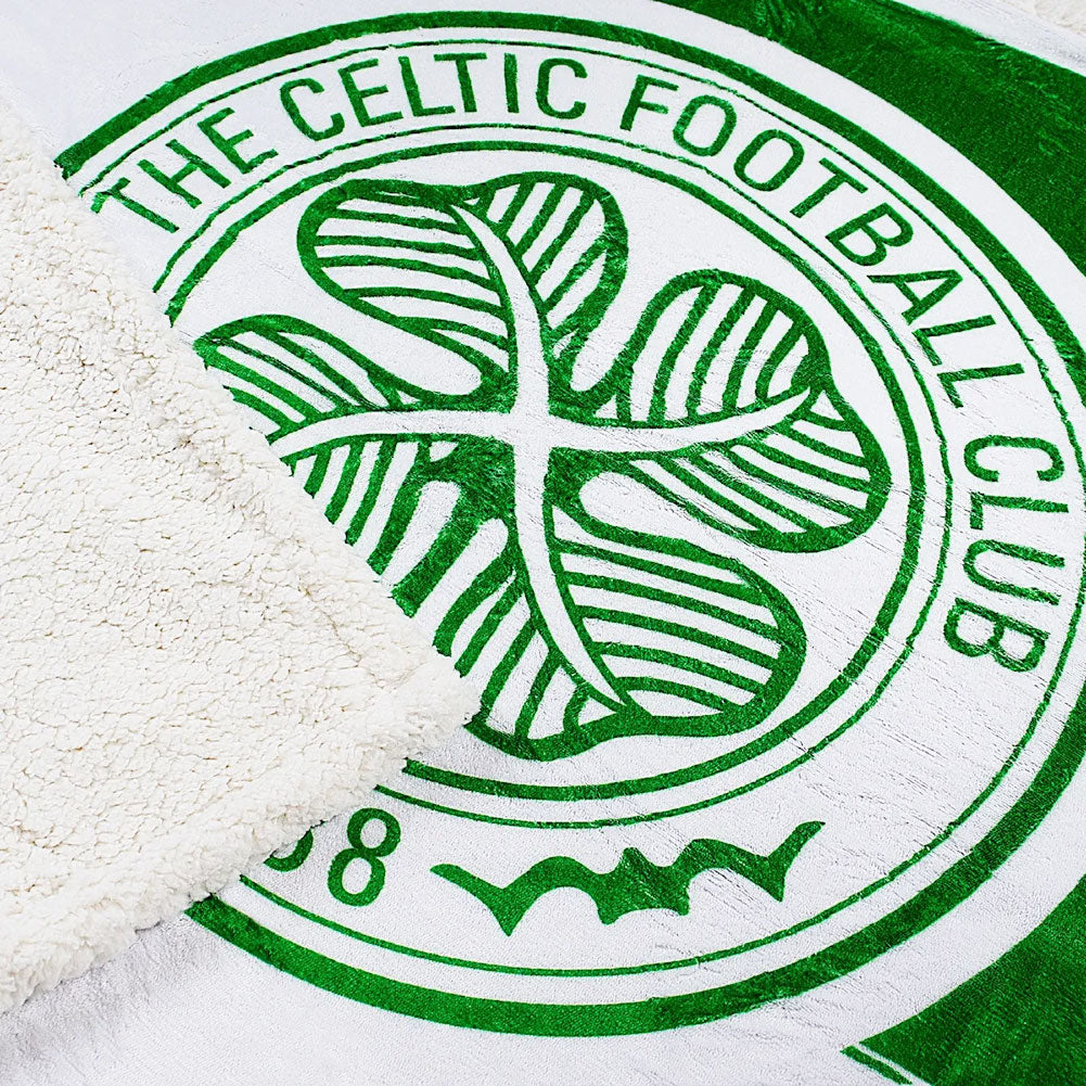 Soft and Warm Celtic FC Sherpa Fleece Blanket with Stripe and Crest