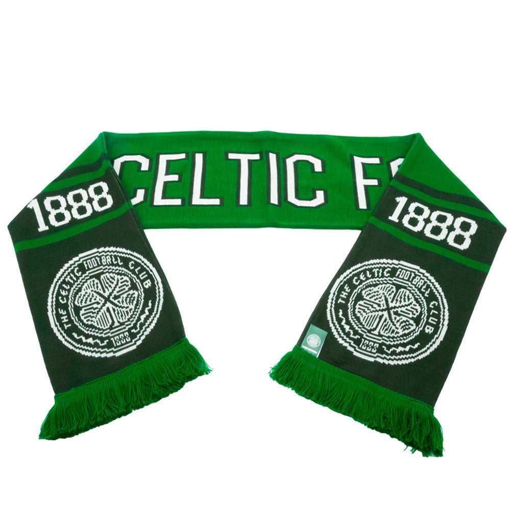 Stylish Celtic FC Nero Knit Scarf with White Text and Fringe
