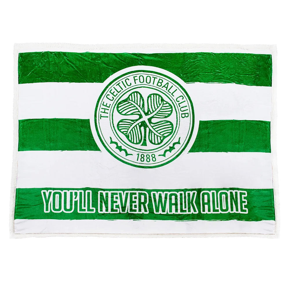 Soft and Warm Celtic FC Sherpa Fleece Blanket with Stripe and Crest