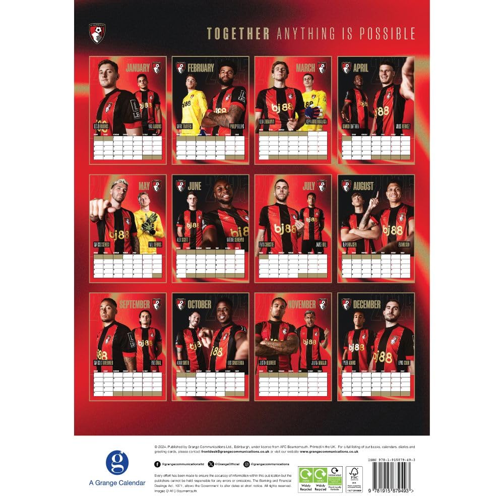 2025 A3 Wall Calendar Showcasing Beloved Bournemouth AFC Football Players