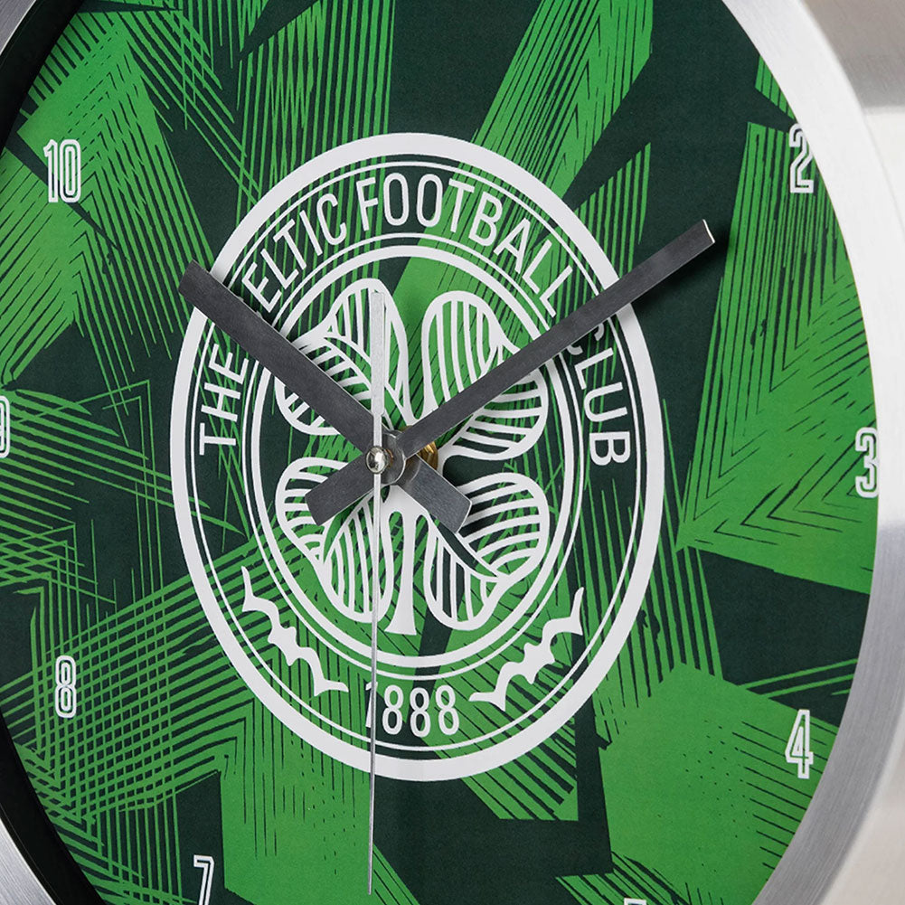Stylish Celtic Geometric Metal Wall Clock with White Club Crest