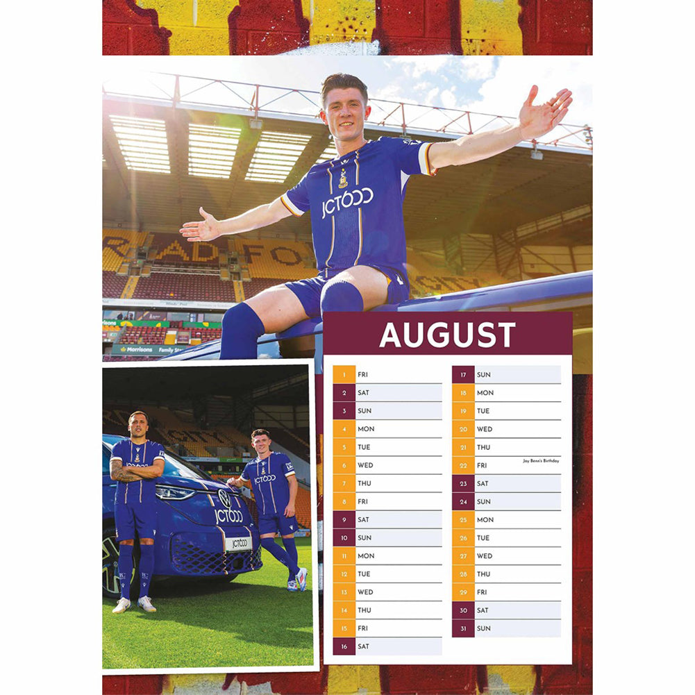 Bradford City Football Club Official A3 Wall Calendar for the Year 2025