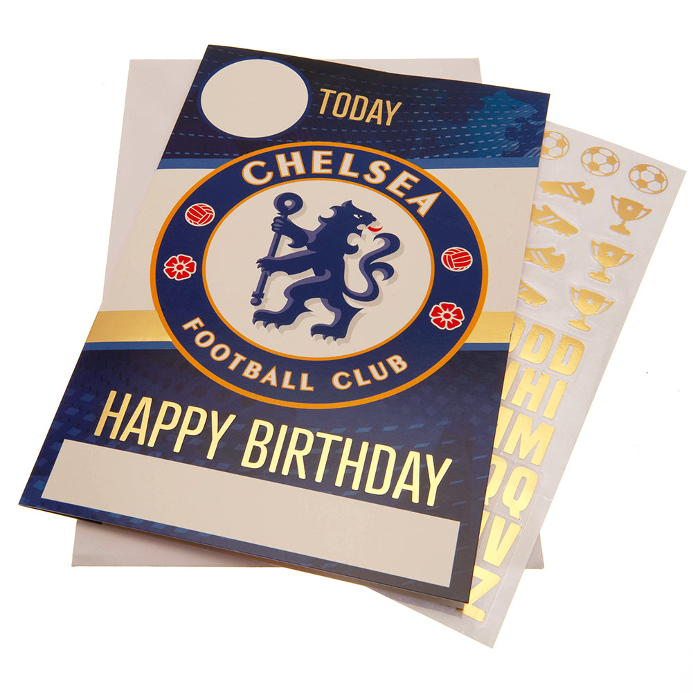 Chelsea FC Glossy Blue and White Birthday Card with Gold Stickers for Personalization