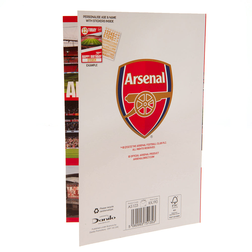 Personalizable Arsenal FC Birthday Card with Gold Stickers