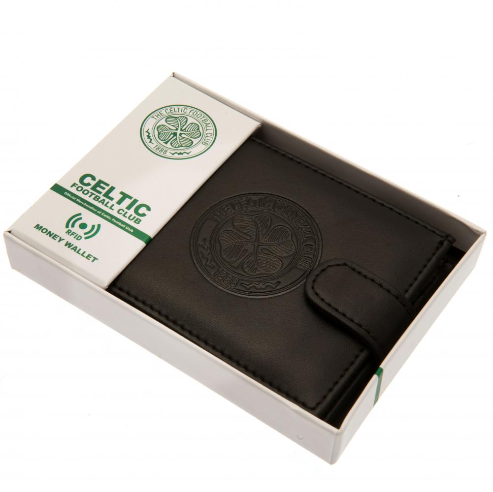 Black Leather Celtic FC RFID-Protected Wallet with Club Crest