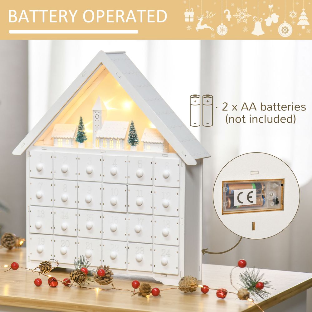Wooden 24-Drawer Light-Up White Christmas Advent Calendar for Countdown