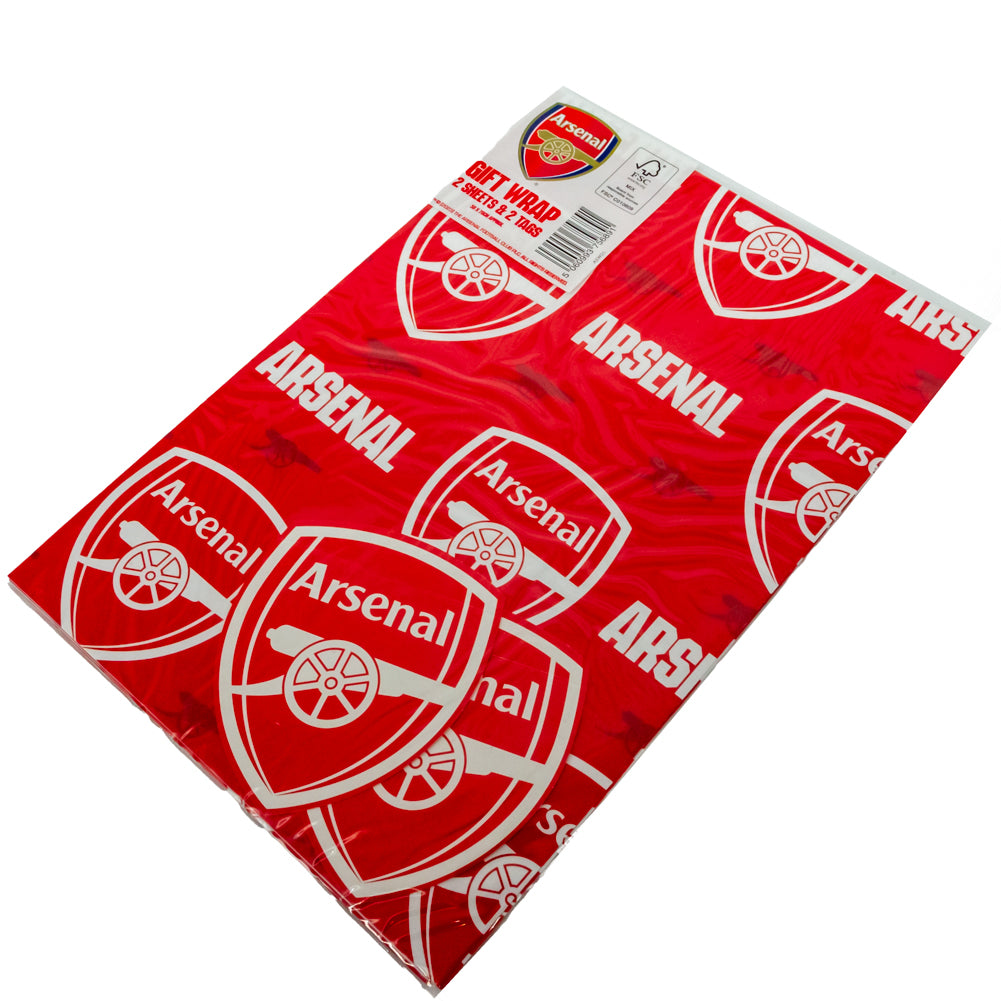 Vibrant Arsenal FC Text Red Gift Wrap Sheets with Crest Tags