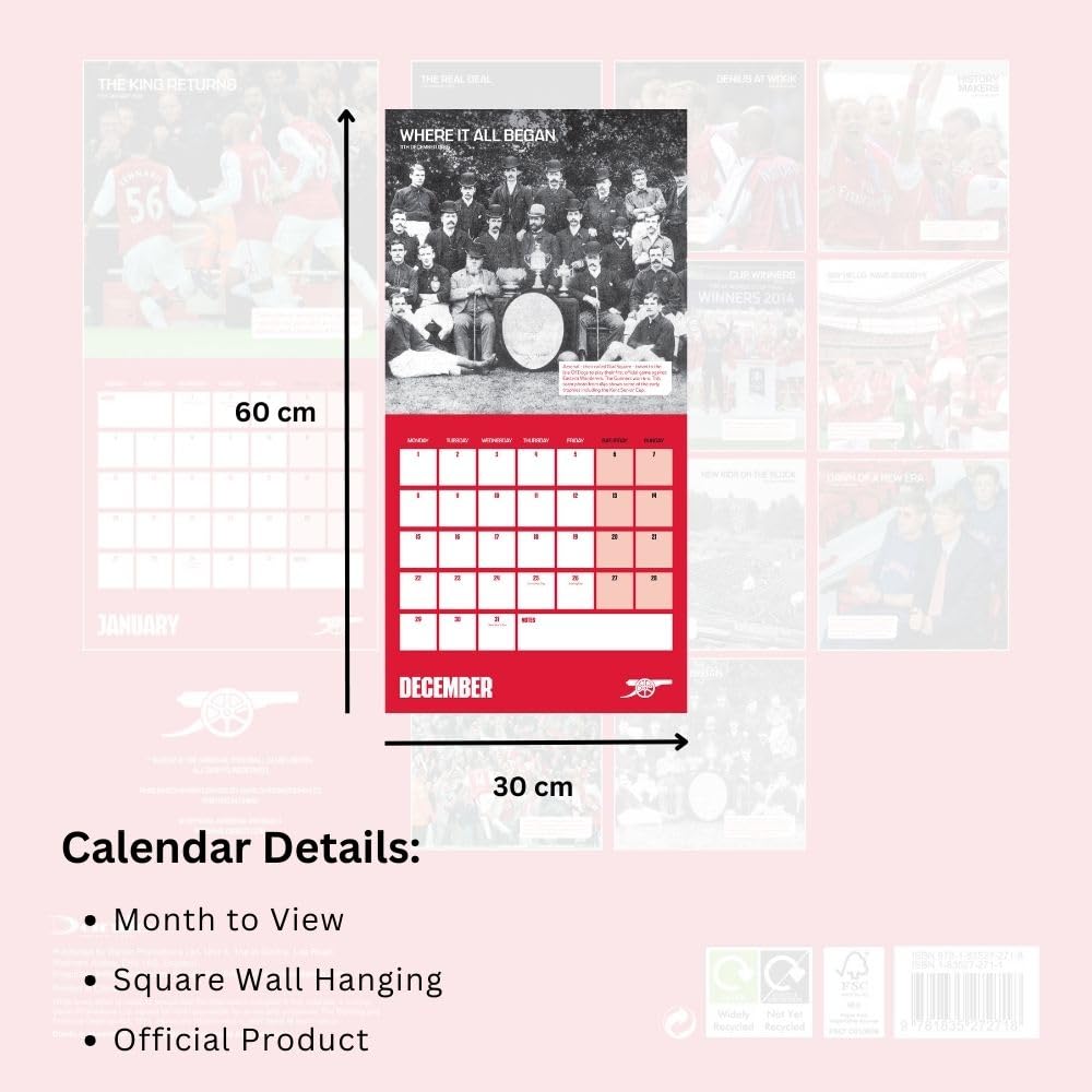 2025 Arsenal FC Legends Decorative Square Wall Calendar