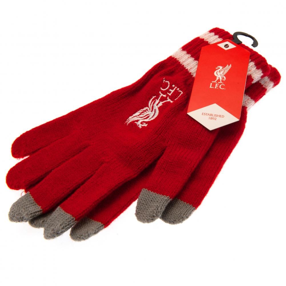 Liverpool FC Youth's Red Knitted Touchscreen Gloves with Embroidered Crest