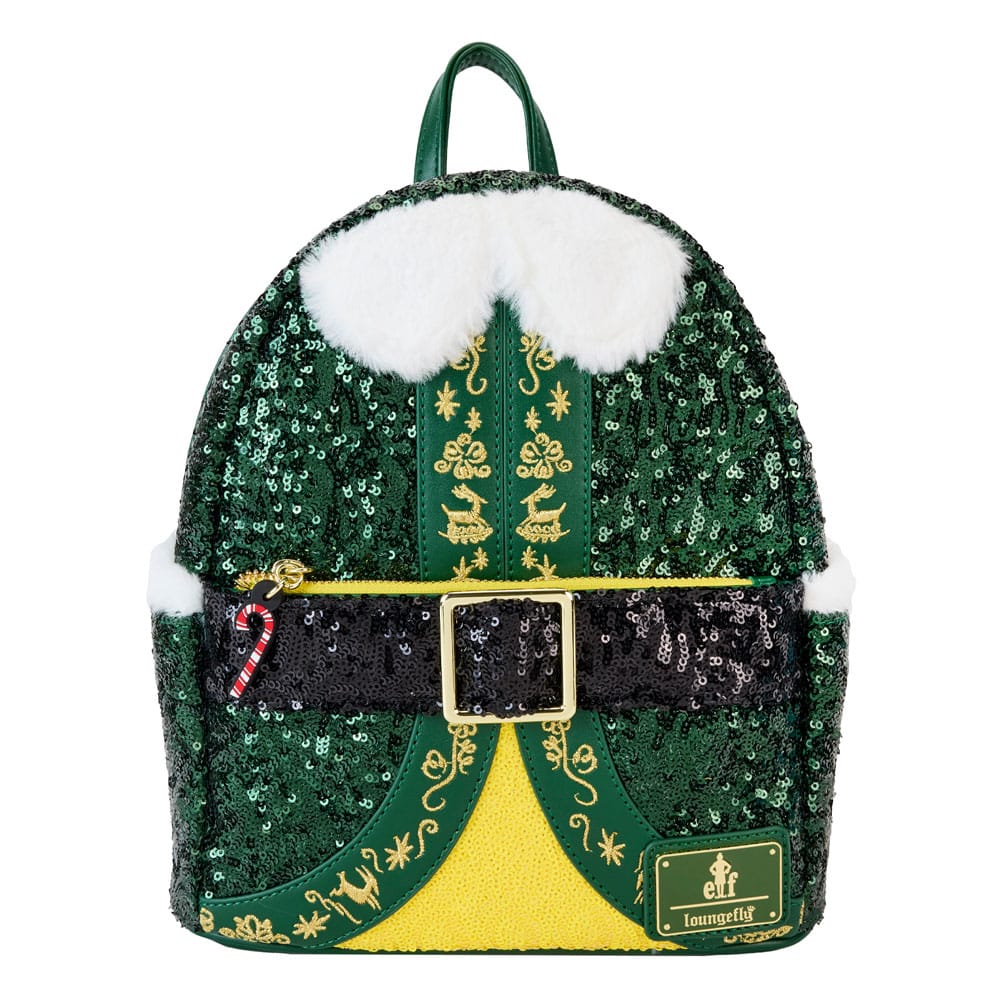 Loungefly Sparkly Sequin Elf Buddy Cosplay Mini Backpack for Holidays