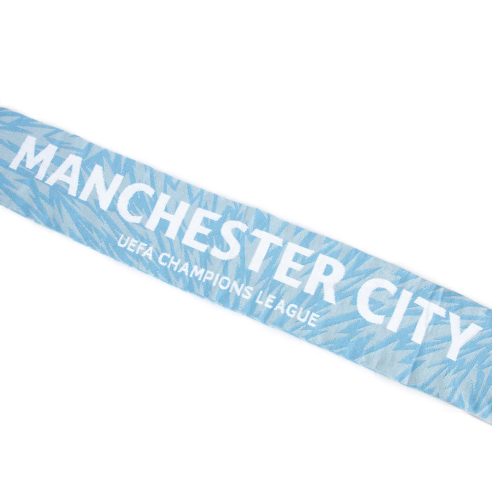 Sky Blue Jacquard Knit UCL Scarf Featuring Manchester City FC Logo