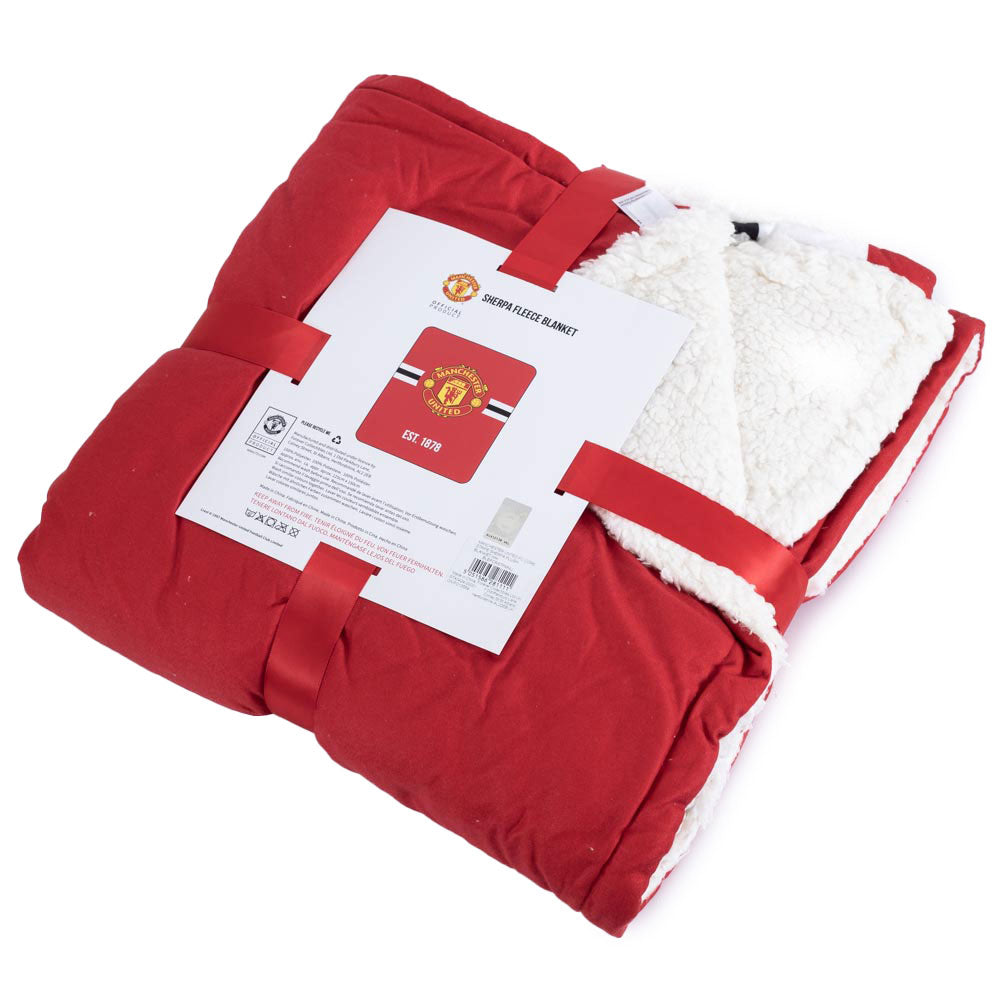 Manchester United Football Club Premium Core Stripe Sherpa Fleece Throw Blanket