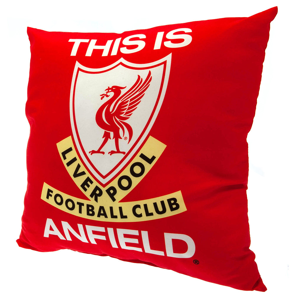 Vibrant Red Liverpool FC 'This Is Anfield' Retro Crest Cushion