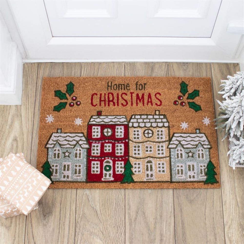Festive Christmas Doormat with 'Home for Christmas' Design
