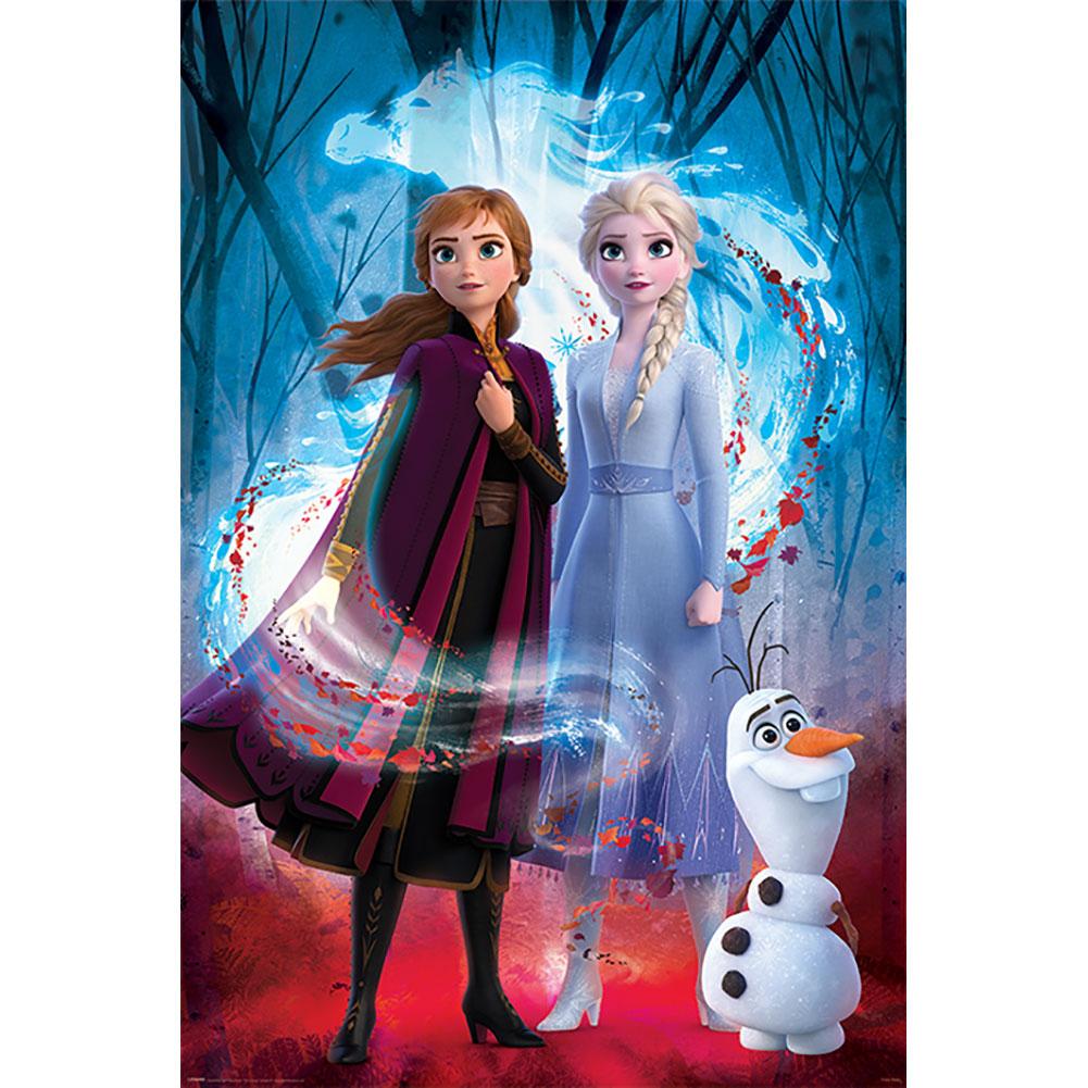 Frozen 2 Themed Rolled Maxi Wall Poster with Spirit of Elsa, Anna and Olaf