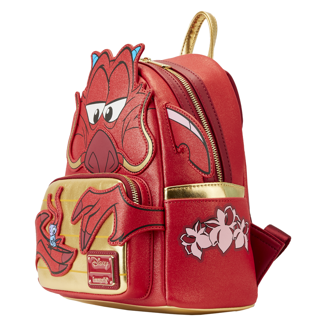 Loungefly Disney Mulan 25th Anniversary Mushu Themed Glittery Cosplay Style Mini Backpack for Fashionable Outings