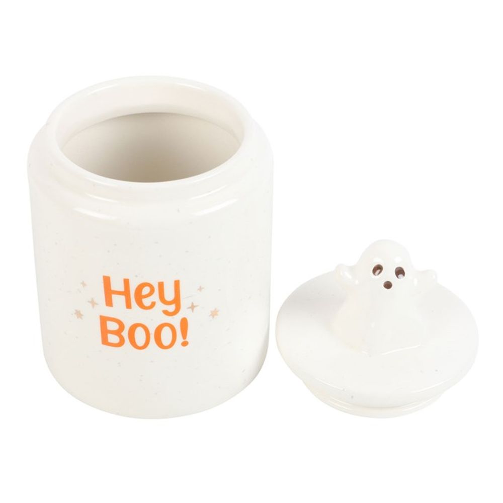 Adorable Ceramic Hey Boo Ghost Themed Halloween Storage Jar