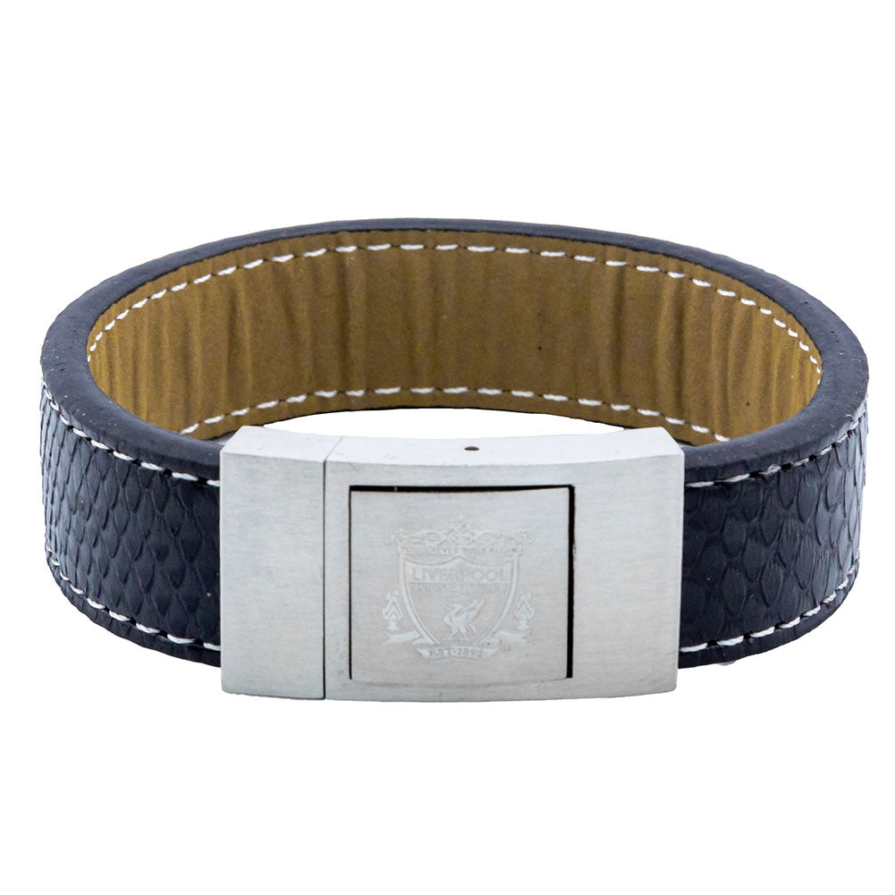 Liverpool FC Genuine Leather Bracelet with Stitched Design and Crest