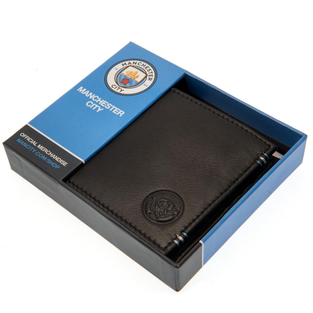 Sky Blue and White Stitched Manchester City FC Premium Leather Wallet