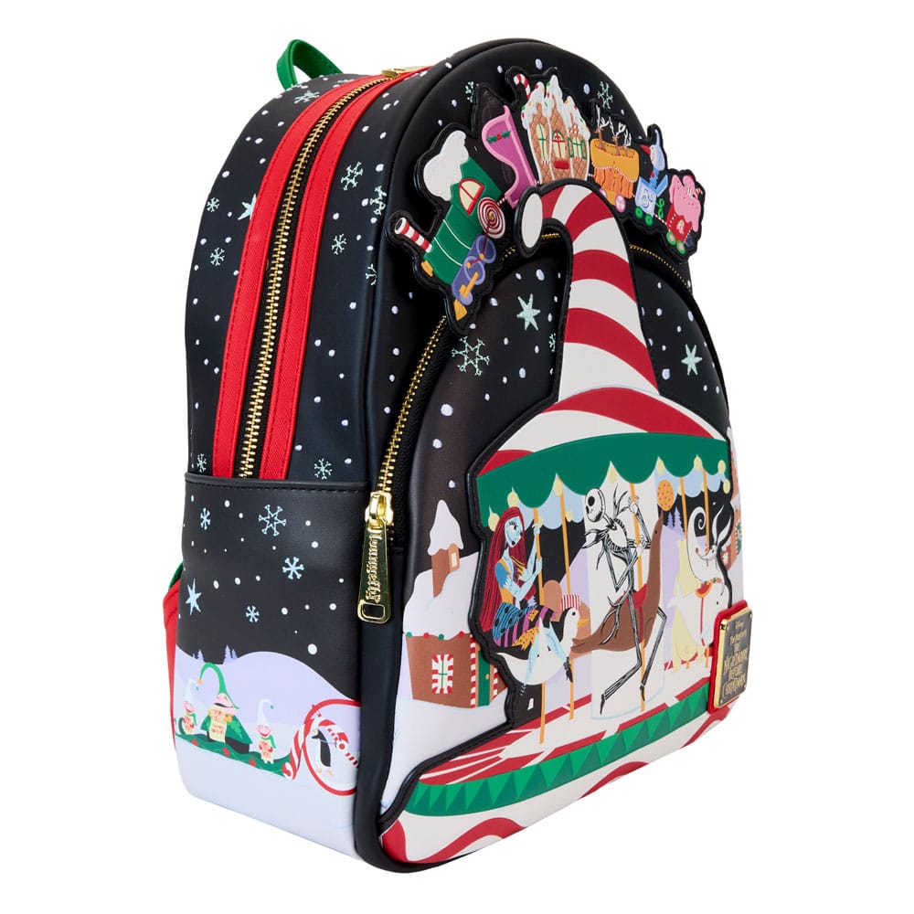 Loungefly Brand Disney The Nightmare Before Christmas Christmas Town Themed Fashionable Mini Backpack for Travel and Daily Use