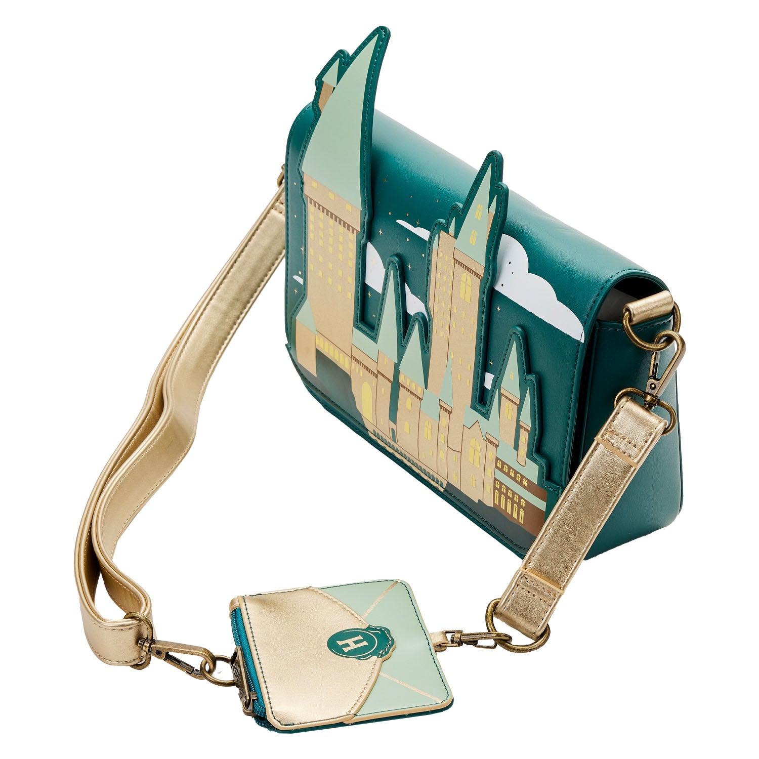 Loungefly Harry Potter Golden Crossbody Bag with Envelope-Shaped Coin Pouch