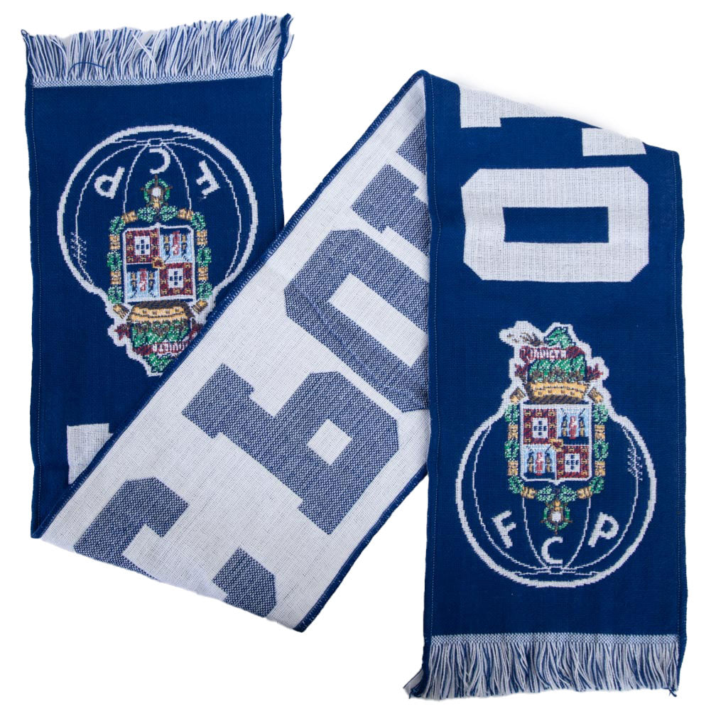 Large-sized Blue and White Knitted FC Porto Scarf with Fringe