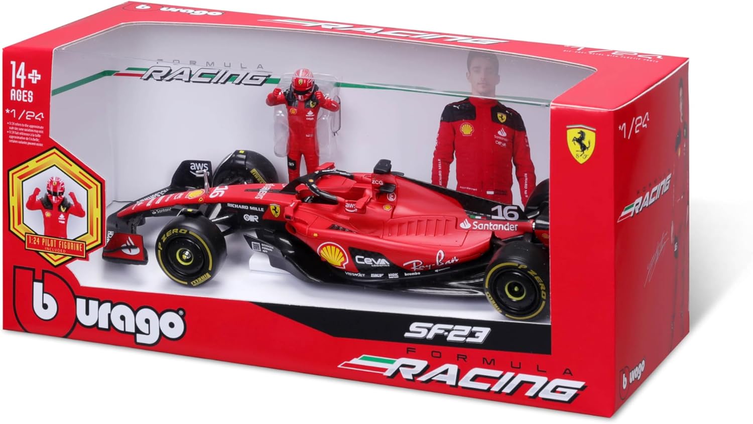 Formula 1 Ferrari SF - 23 Official Die - cast Collectible Model with Charles Leclerc Driver Figure Replica
