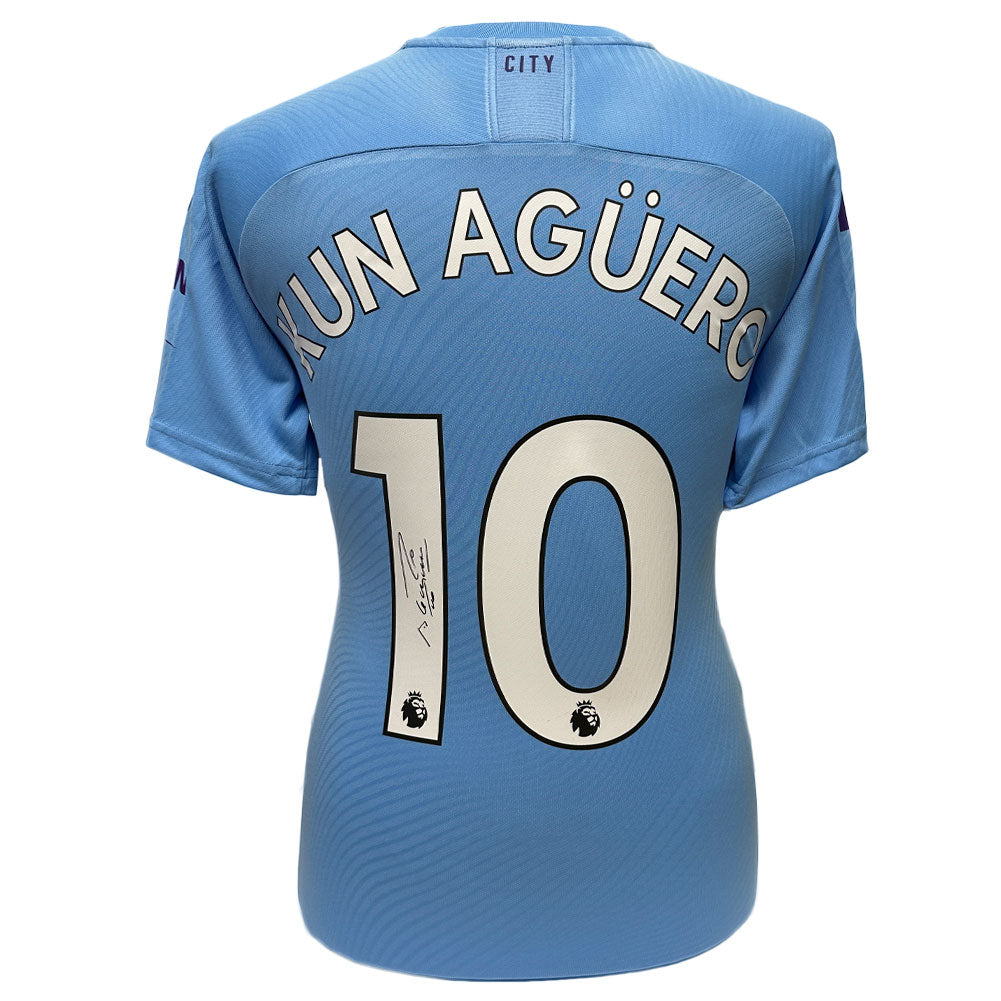 Authentic Sergio Aguero Signed Manchester City FC Replica Shirt 2019 - 2020