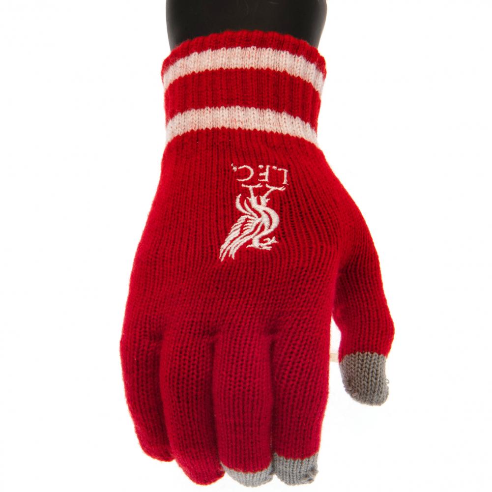 Liverpool FC Youth's Red Knitted Touchscreen Gloves with Embroidered Crest