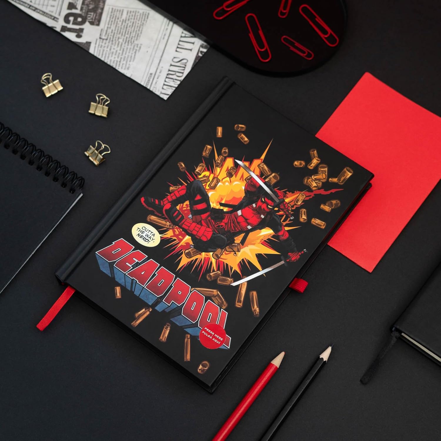 Premium Marvel Deadpool Themed A5 Notebook Featuring LED Lights on the Cover