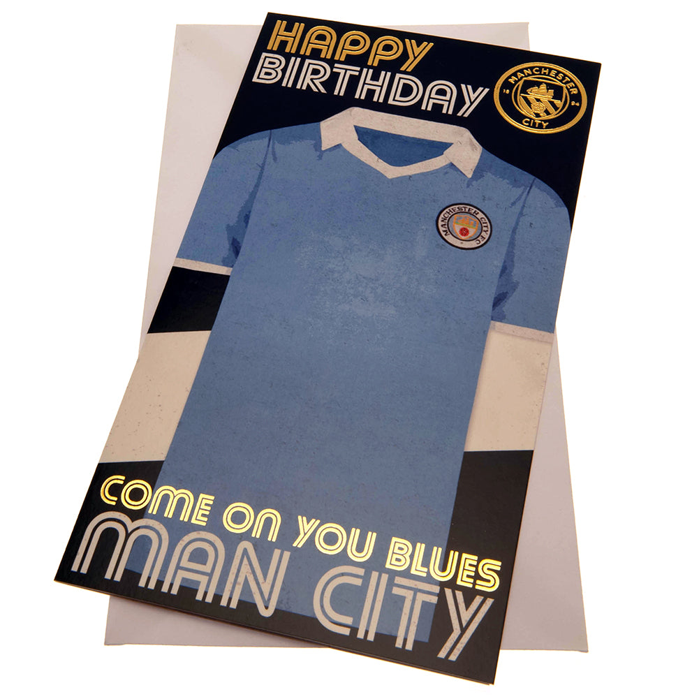 Vibrant Retro-style Manchester City FC Blue Birthday Card