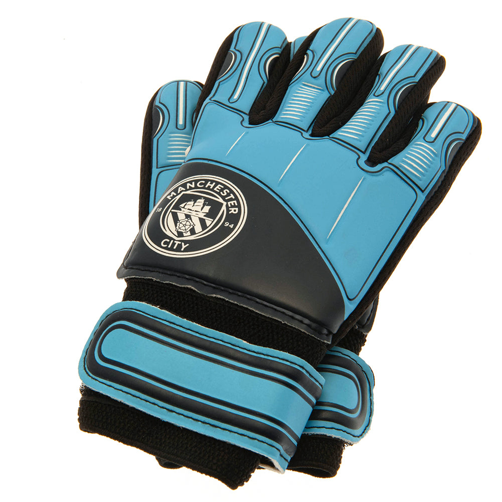 Youth Size Manchester City FC Goalkeeper Gloves with Blue Delta Design